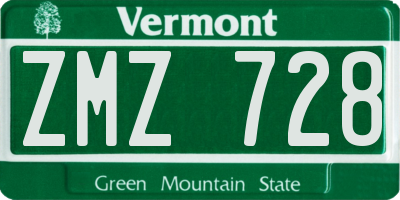 VT license plate ZMZ728