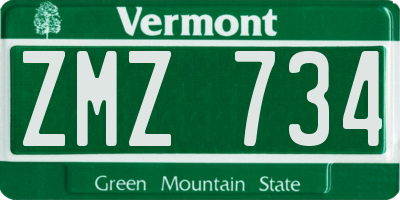 VT license plate ZMZ734