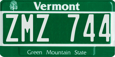 VT license plate ZMZ744