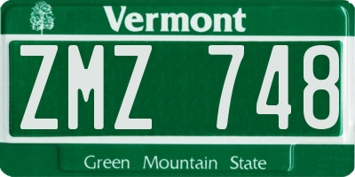 VT license plate ZMZ748