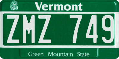 VT license plate ZMZ749