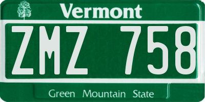 VT license plate ZMZ758