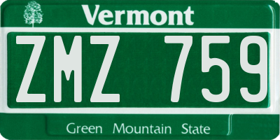 VT license plate ZMZ759