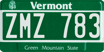 VT license plate ZMZ783