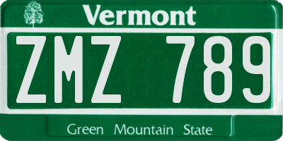 VT license plate ZMZ789