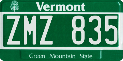 VT license plate ZMZ835