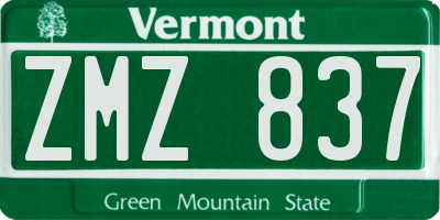 VT license plate ZMZ837