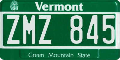 VT license plate ZMZ845