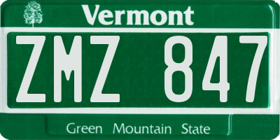 VT license plate ZMZ847