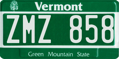 VT license plate ZMZ858