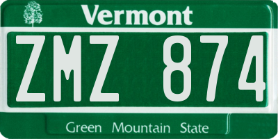 VT license plate ZMZ874