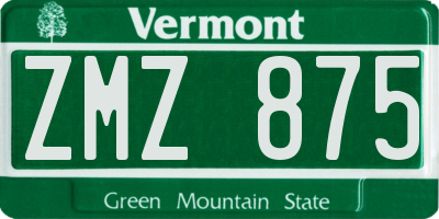 VT license plate ZMZ875