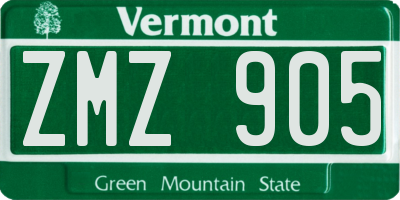 VT license plate ZMZ905