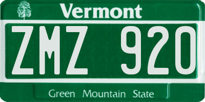 VT license plate ZMZ920
