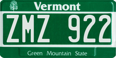VT license plate ZMZ922