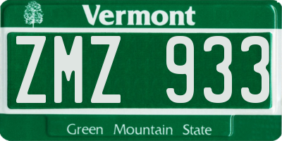 VT license plate ZMZ933