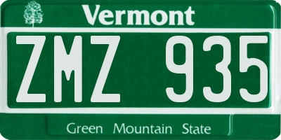 VT license plate ZMZ935
