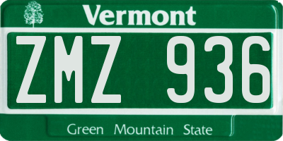 VT license plate ZMZ936