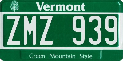 VT license plate ZMZ939