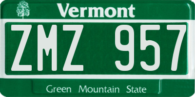 VT license plate ZMZ957