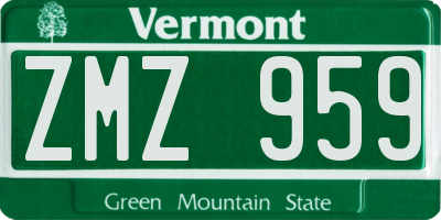 VT license plate ZMZ959