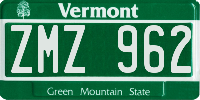 VT license plate ZMZ962