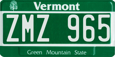VT license plate ZMZ965