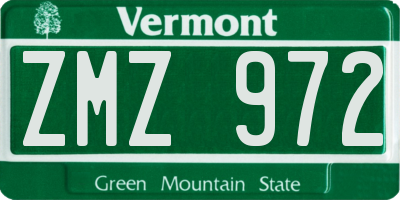 VT license plate ZMZ972