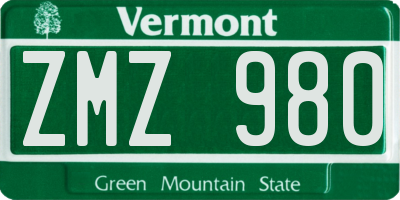 VT license plate ZMZ980