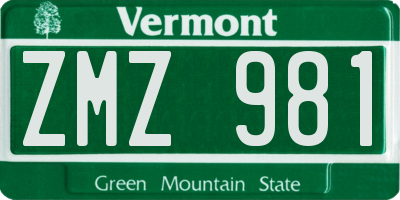 VT license plate ZMZ981