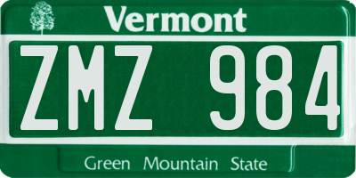 VT license plate ZMZ984