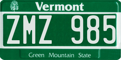 VT license plate ZMZ985