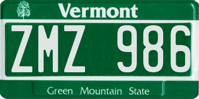 VT license plate ZMZ986