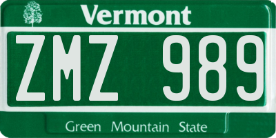 VT license plate ZMZ989