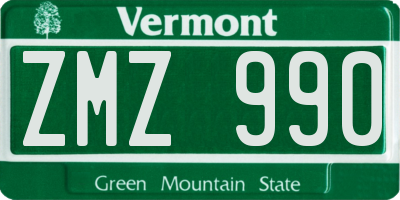 VT license plate ZMZ990