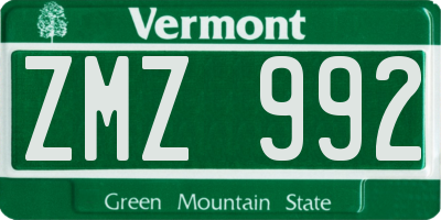 VT license plate ZMZ992