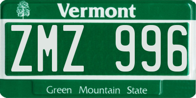 VT license plate ZMZ996