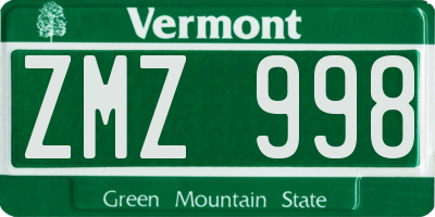 VT license plate ZMZ998