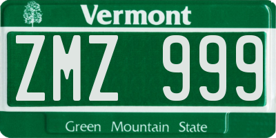 VT license plate ZMZ999