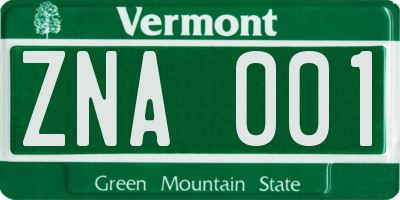VT license plate ZNA001