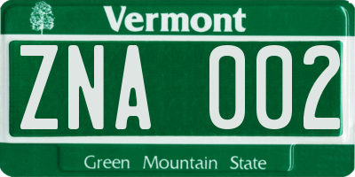 VT license plate ZNA002