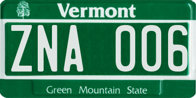 VT license plate ZNA006
