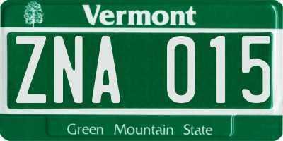VT license plate ZNA015