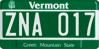 VT license plate ZNA017