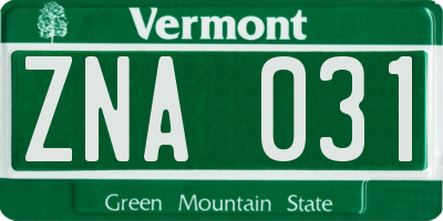 VT license plate ZNA031