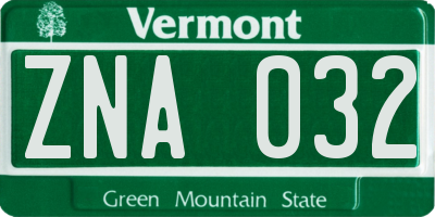 VT license plate ZNA032