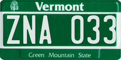 VT license plate ZNA033