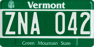 VT license plate ZNA042