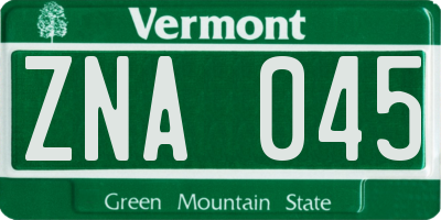 VT license plate ZNA045