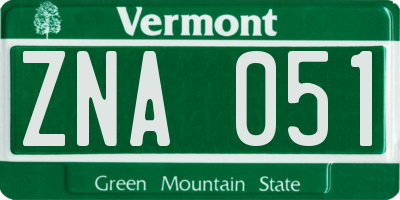 VT license plate ZNA051